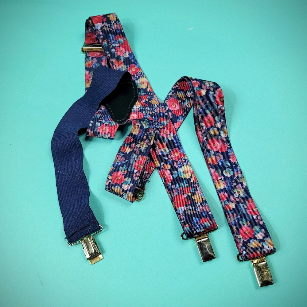 Vintage 80s floral suspenders